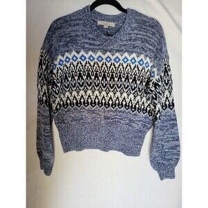 LOFT Womens Fair Isle Nordic Knit Sweater Sz Large Blue Crewneck